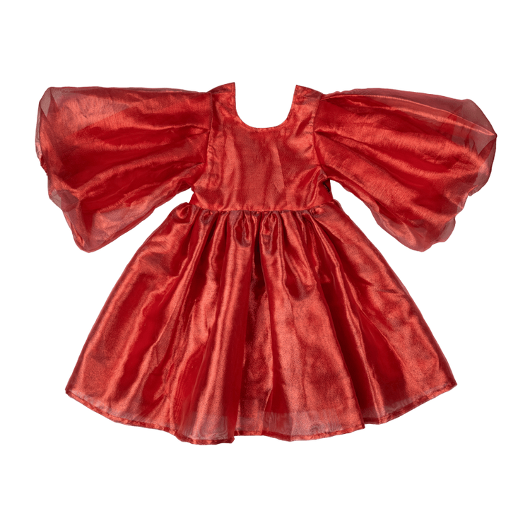 Rock Your Kid Red Metallic Puff Sleeve Dress