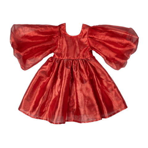 Rock Your Kid Red Metallic Puff Sleeve Dress