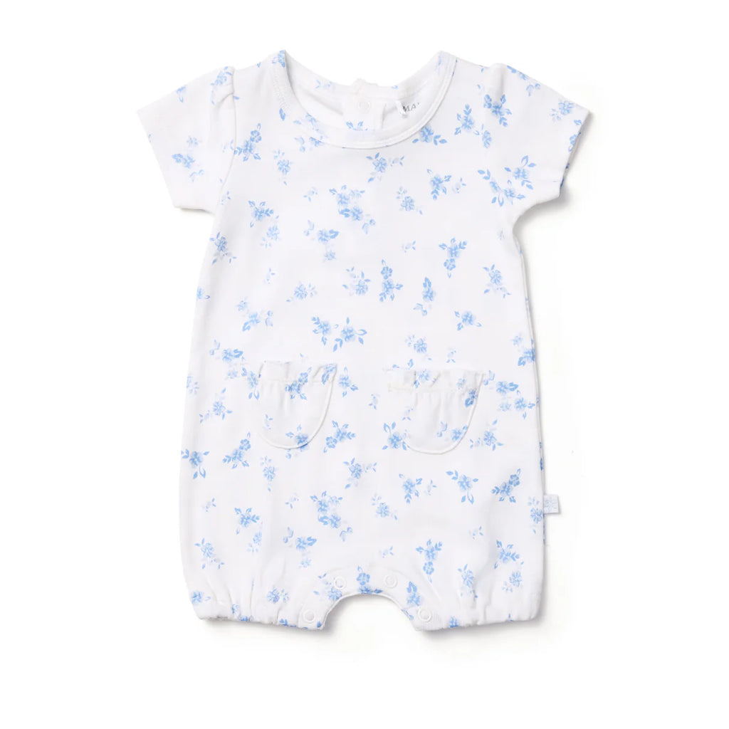 Marquise Seascape Floral Puff Sleeve Romper