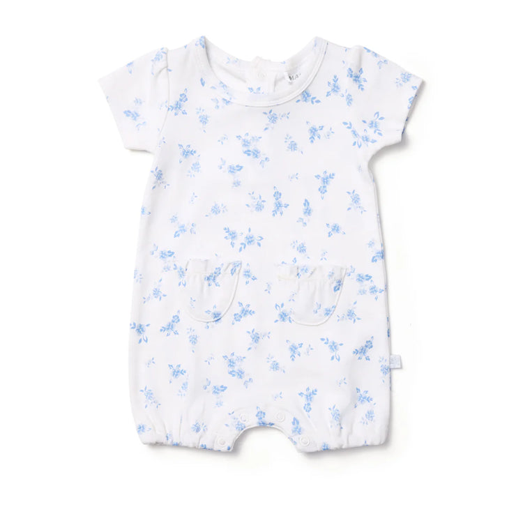 Marquise Seascape Floral Puff Sleeve Romper