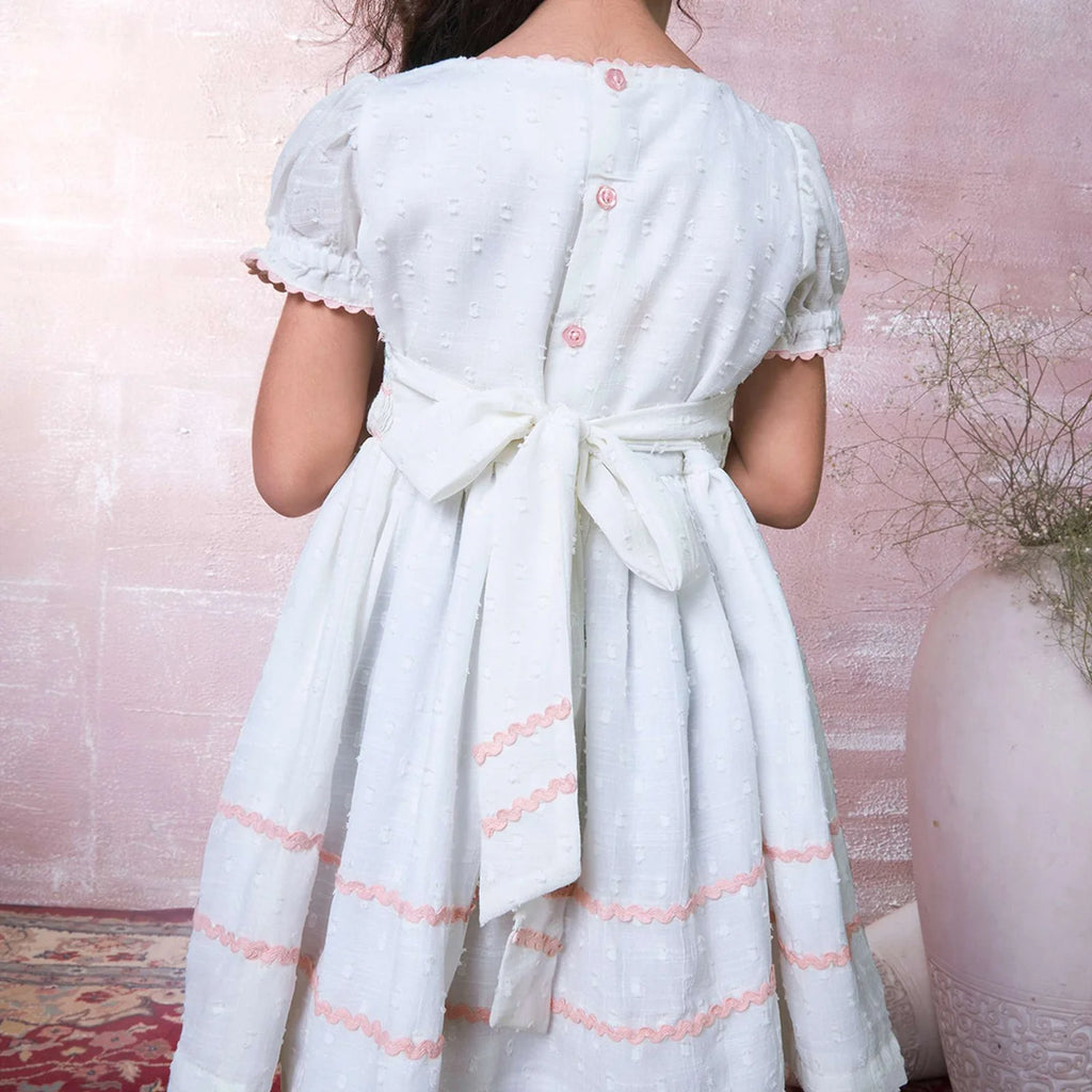 Soleilclo Ivory Swiss Dot Smocked Girls Dress