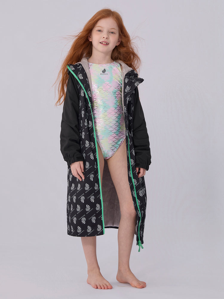Seasnail Swim Parka For Kids- Logo Pattern