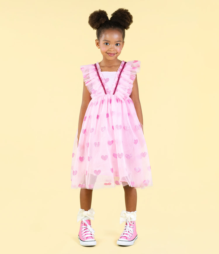 Rock Your Kid PINK GLITTER HEART TULLE DRESS