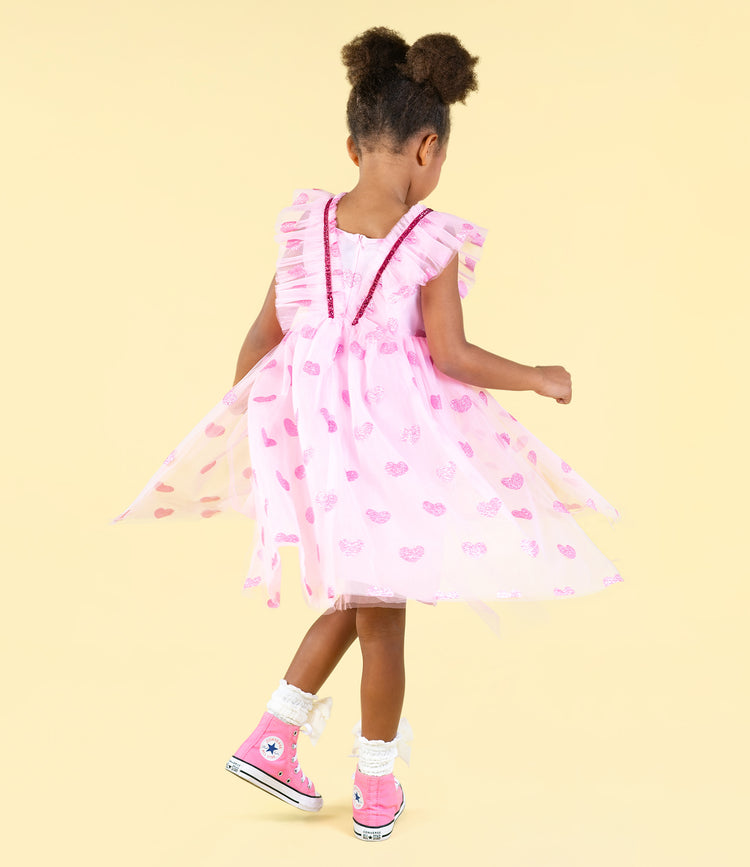 Rock Your Kid PINK GLITTER HEART TULLE DRESS