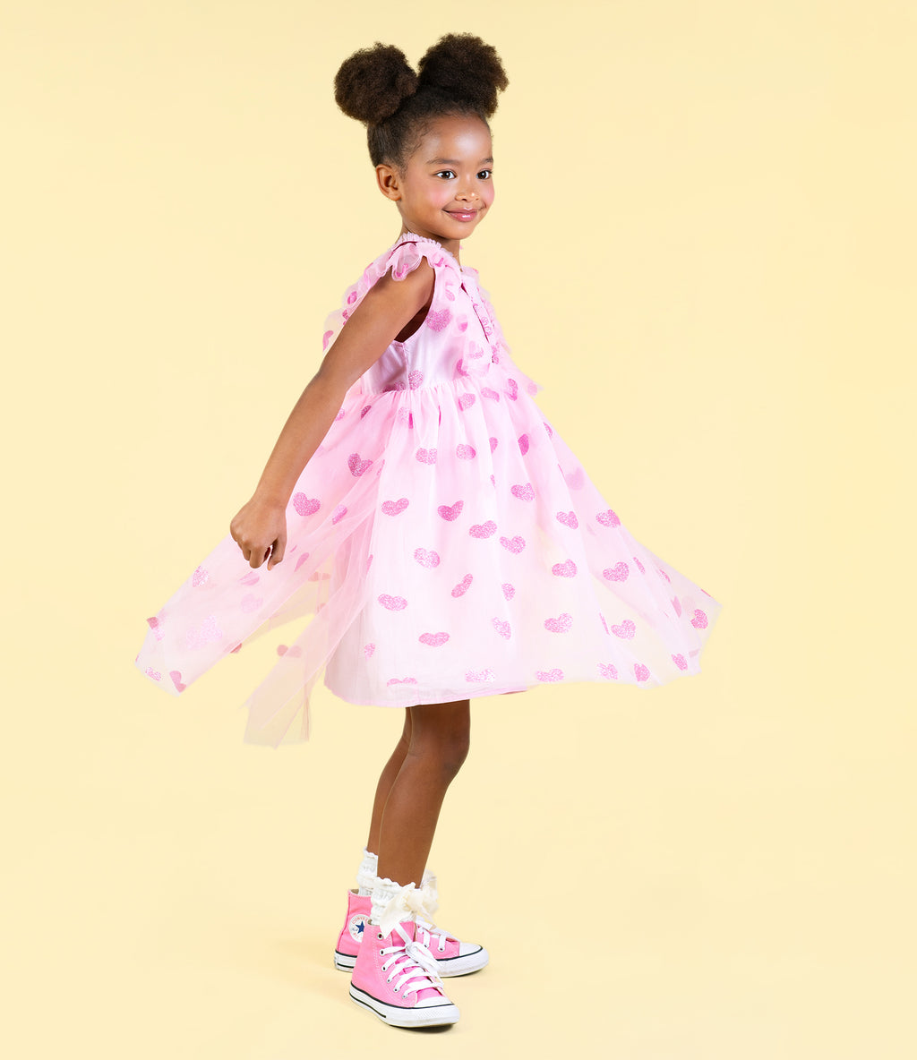 Rock Your Kid PINK GLITTER HEART TULLE DRESS Sweet Thing Rock Your Kid PINK GLITTER HEART TULLE DRESS Sweet Thing