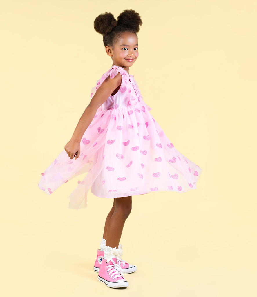 Rock Your Kid PINK GLITTER HEART TULLE DRESS