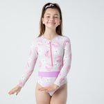 Lesimo Teen Girls Long Sleeves One Piece Rashguard - Whispering Garden