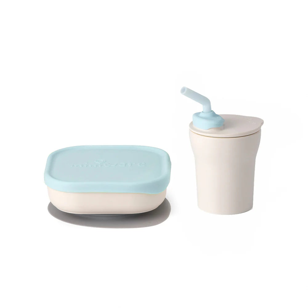 Miniware Sip and Snack Bowl Set - Vanilla/Aqua