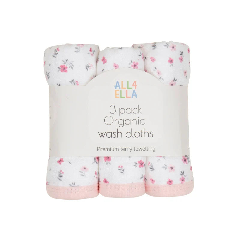 ALL4ELLA Organic wash cloths 3pk - Pink Petals