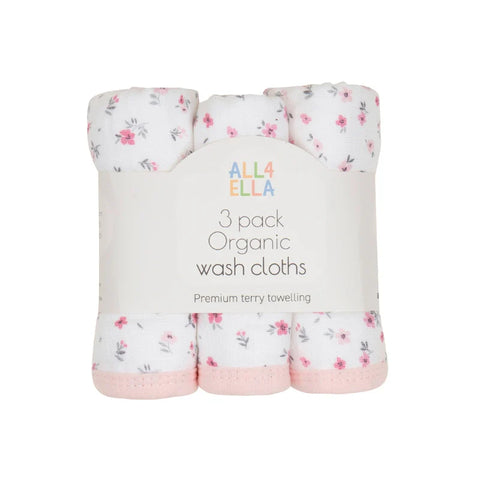 ALL4ELLA Organic wash cloths 3pk - Pink Petals