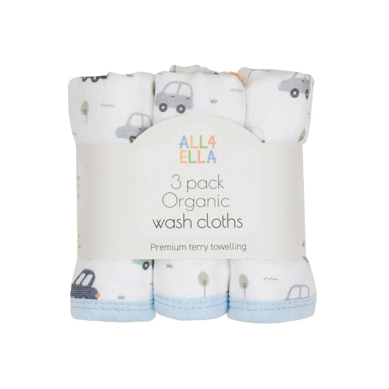 ALL4ELLA Organic wash cloths 3pk - Beep Beep