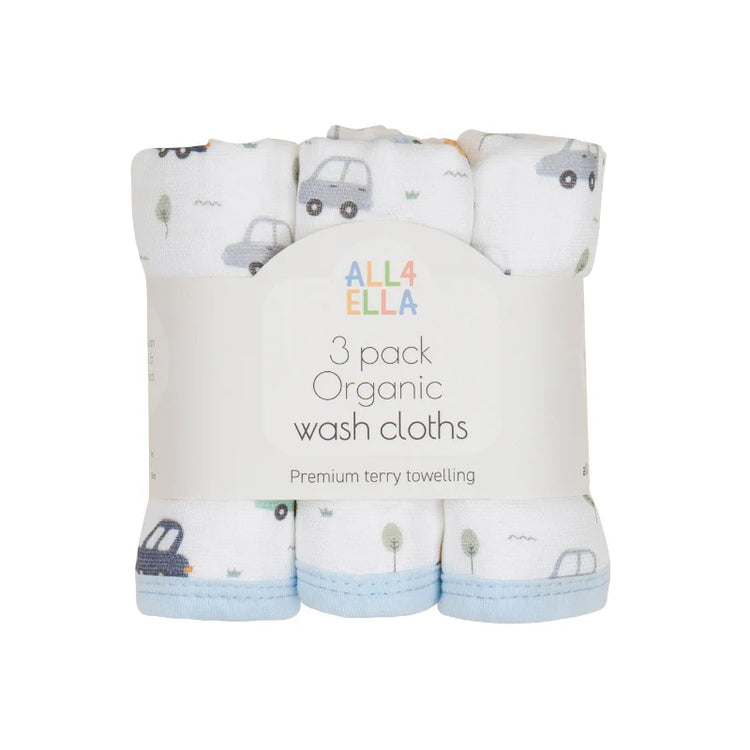 ALL4ELLA Organic wash cloths 3pk - Beep Beep