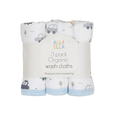 ALL4ELLA Organic wash cloths 3pk - Beep Beep