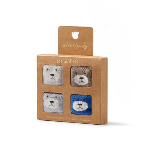Wilson & Frenchy Boys Organic 4 Pack Baby Socks (Oat, Cloud, Blue, Walnut)