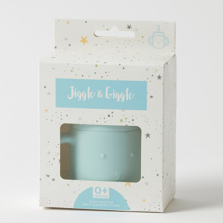 Jiggle & Giggle Riley Silicone Sippy Cup with Straw - Blue