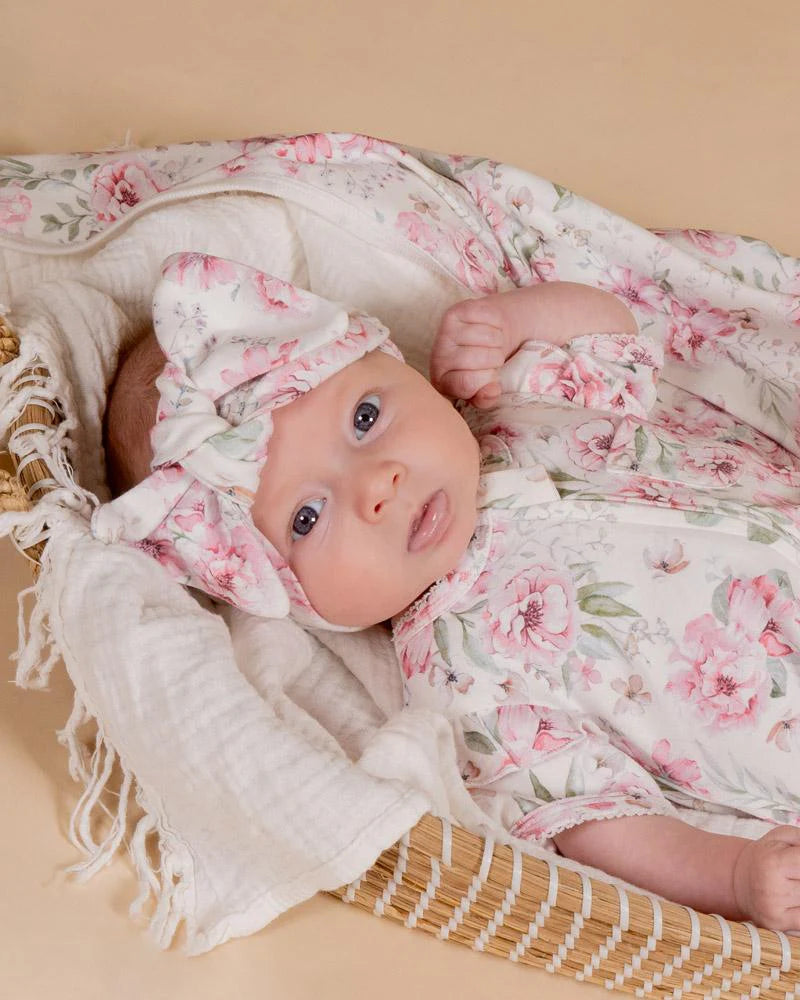 BEBE EVIE PRINT SS ZIP  ROMPER