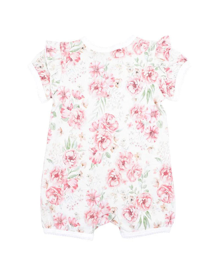 BEBE EVIE PRINT SS ZIP ROMPER