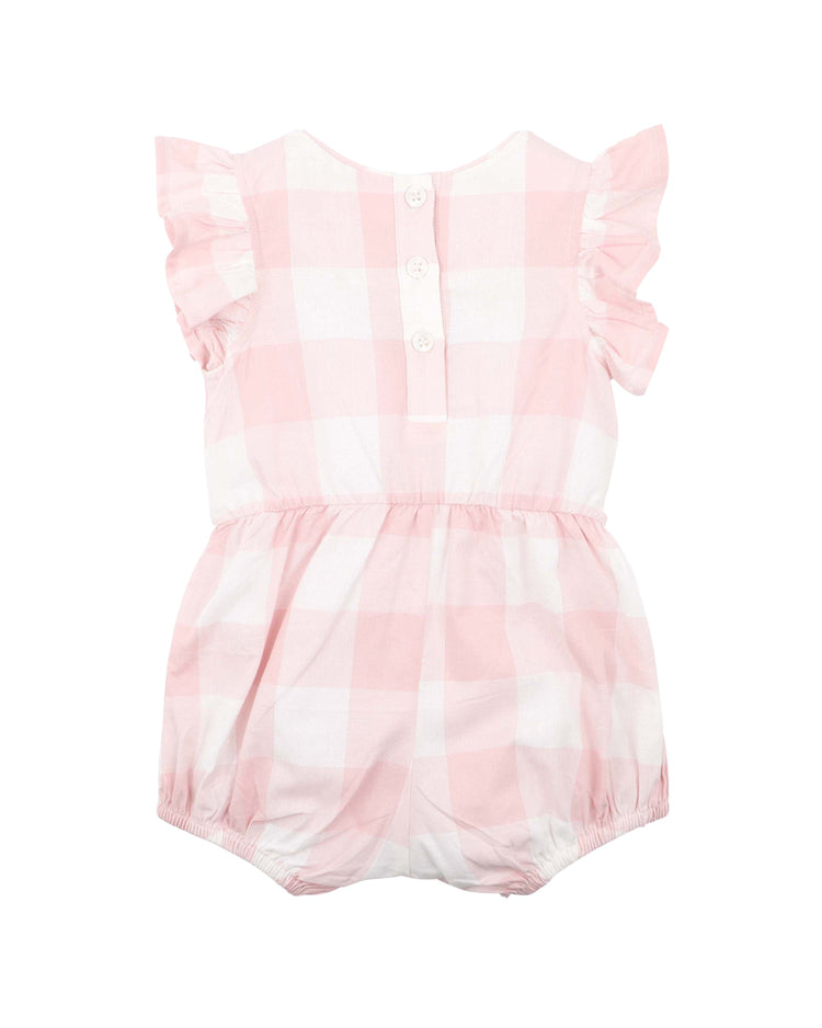 BEBE LARA EMBROIDERED  CHECK ROMPER