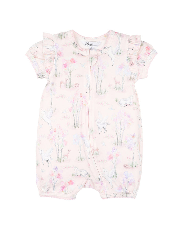 BEBE FLORENCE PRINT SS ZIP ROMPER