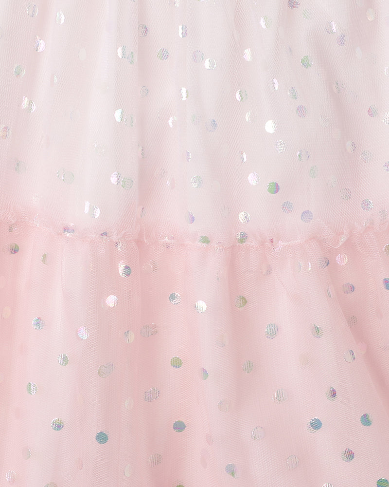 BEBE FESTIVE GRADIENT SPOT DRESS