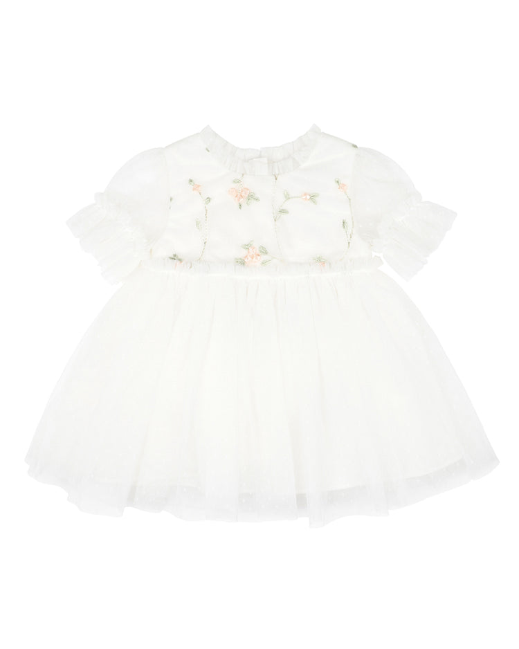 BEBE TULLE EMB FLORAL SS DRESS