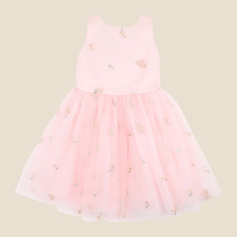 BEBE EMBROIDERED BACK BOW  TULLE DRESS 3-10 YRS