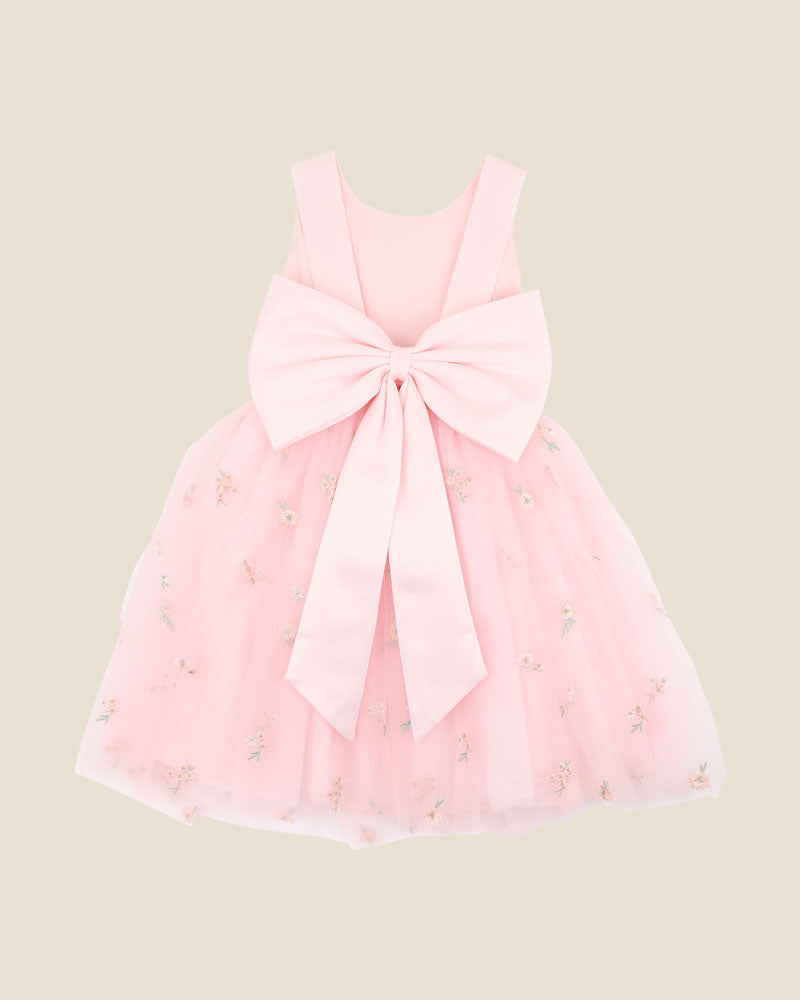 BEBE EMBROIDERED BACK BOW  TULLE DRESS 3-10 YRS