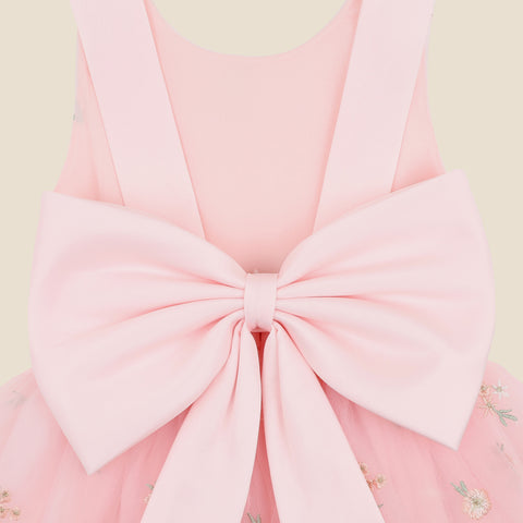 BEBE EMBROIDERED BACK BOW  TULLE DRESS 3-10 YRS