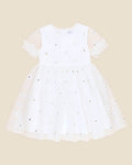 BEBE FESTIVE WHITE SEQUIN DAISY DRESS
