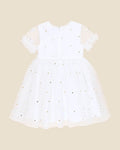 BEBE FESTIVE WHITE SEQUIN DAISY DRESS