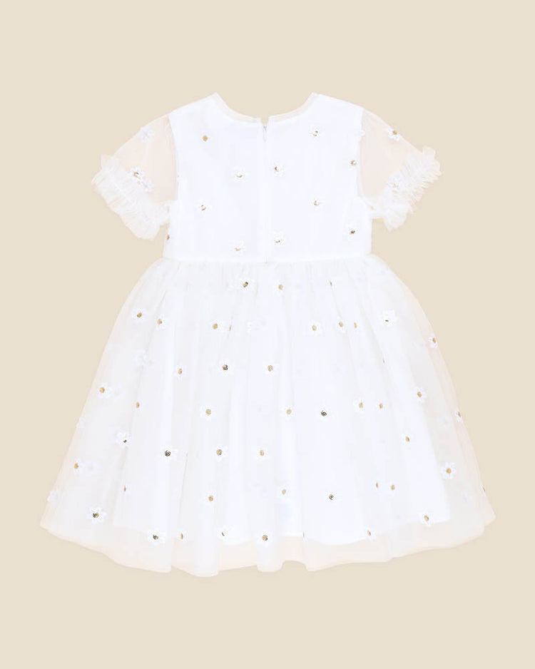 BEBE FESTIVE WHITE SEQUIN DAISY DRESS