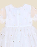 BEBE FESTIVE WHITE SEQUIN DAISY DRESS