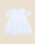 BEBE FESTIVE WHITE SEQUIN DAISY DRESS
