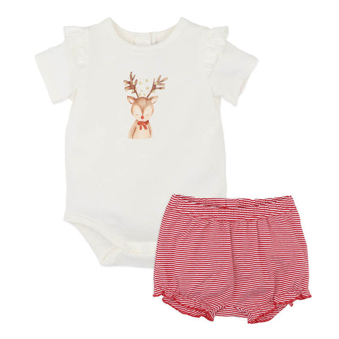 BEBE FESTIVE REINDEER BODYSUIT & SHORTS SET