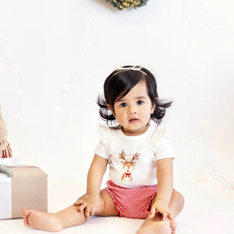 BEBE FESTIVE REINDEER BODYSUIT & SHORTS SET