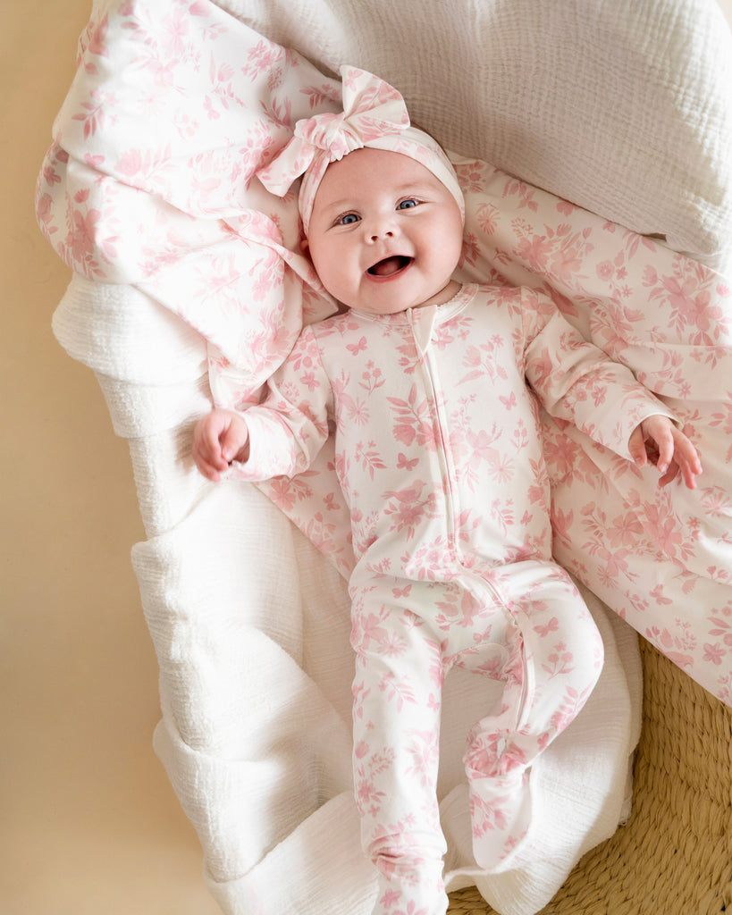 BEBE FERN BIRDS ORGANIC LS ZIPSUIT