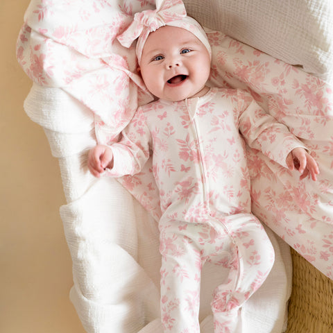BEBE FERN BIRDS ORGANIC LS ZIPSUIT