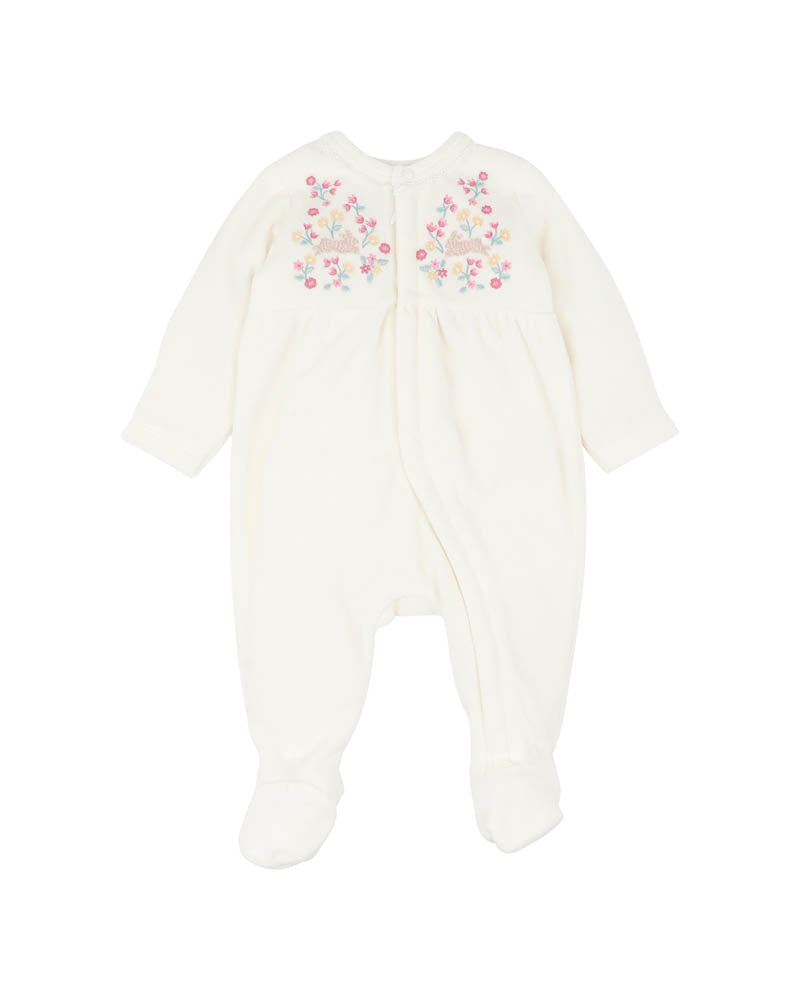 BEBE WINNIE EMB. VELOUR ZIP ONESIE