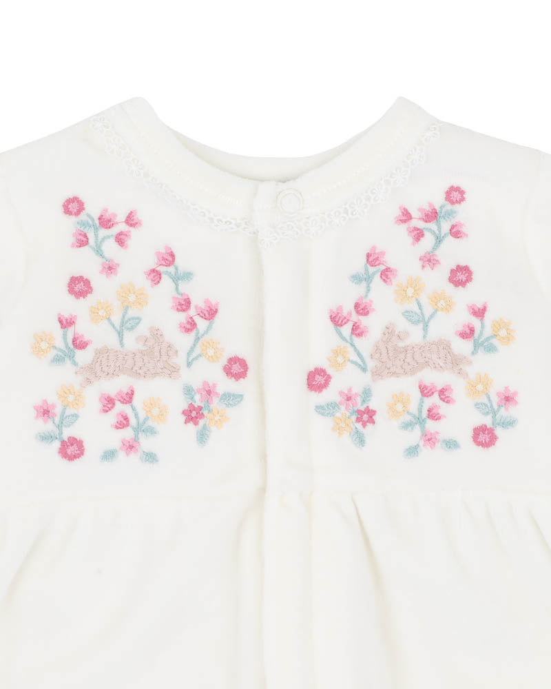 BEBE WINNIE EMB. VELOUR ZIP ONESIE