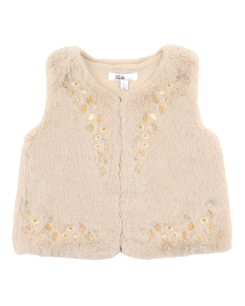 BEBE WINNIE EMB. FAUX FUR VEST 3-7Y