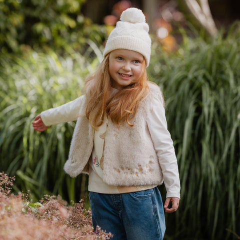 BEBE WINNIE EMB. FAUX FUR VEST 3-7Y