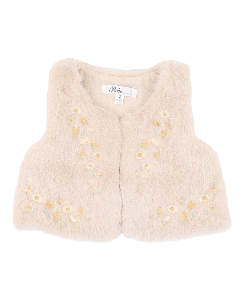 BEBE WINNIE EMB. FAUX FUR VEST