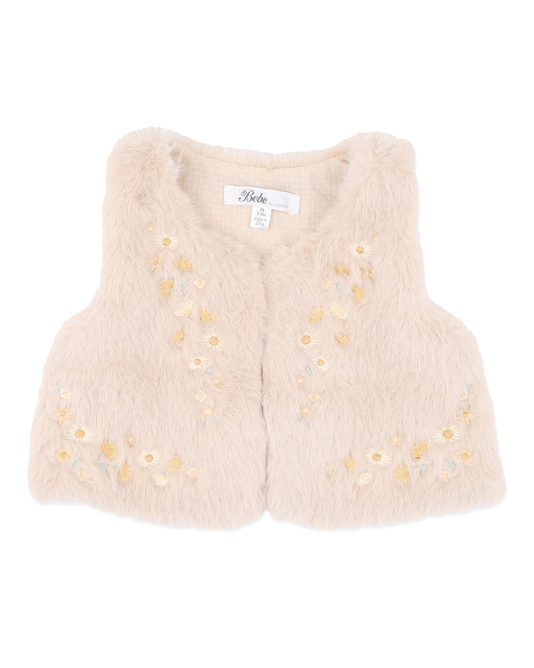 BEBE WINNIE EMB. FAUX FUR VEST