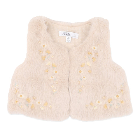 BEBE WINNIE EMB. FAUX FUR VEST