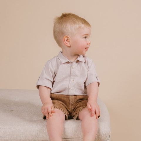 BEBE FINLEY CHECK SHIRT BODYSUIT and Brown Denim Shorts Set With Free Rattle Special Combo