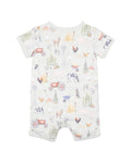 BEBE CHESTER PRINT SS ZIP ROMPER