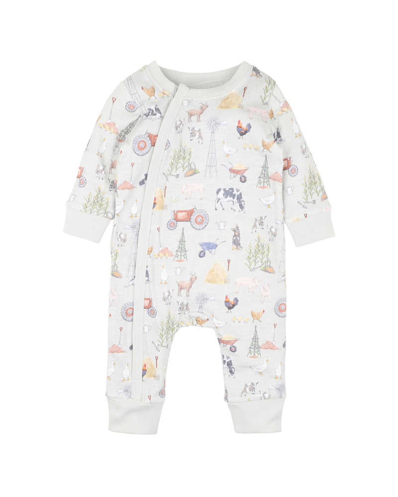 BEBE CHESTER PRINT LS ZIP ROMPER