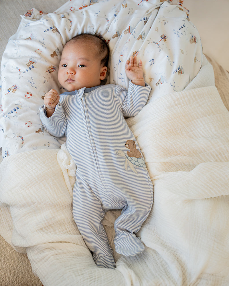 BEBE AXEL STRIPE ORGANIC LS  ZIPSUIT