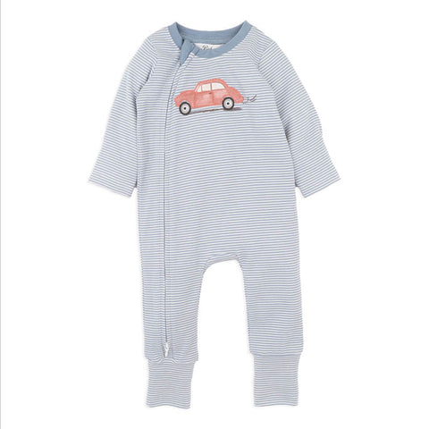 BEBE ALVIN STRIPE ORGANIC LS ZIPSUIT