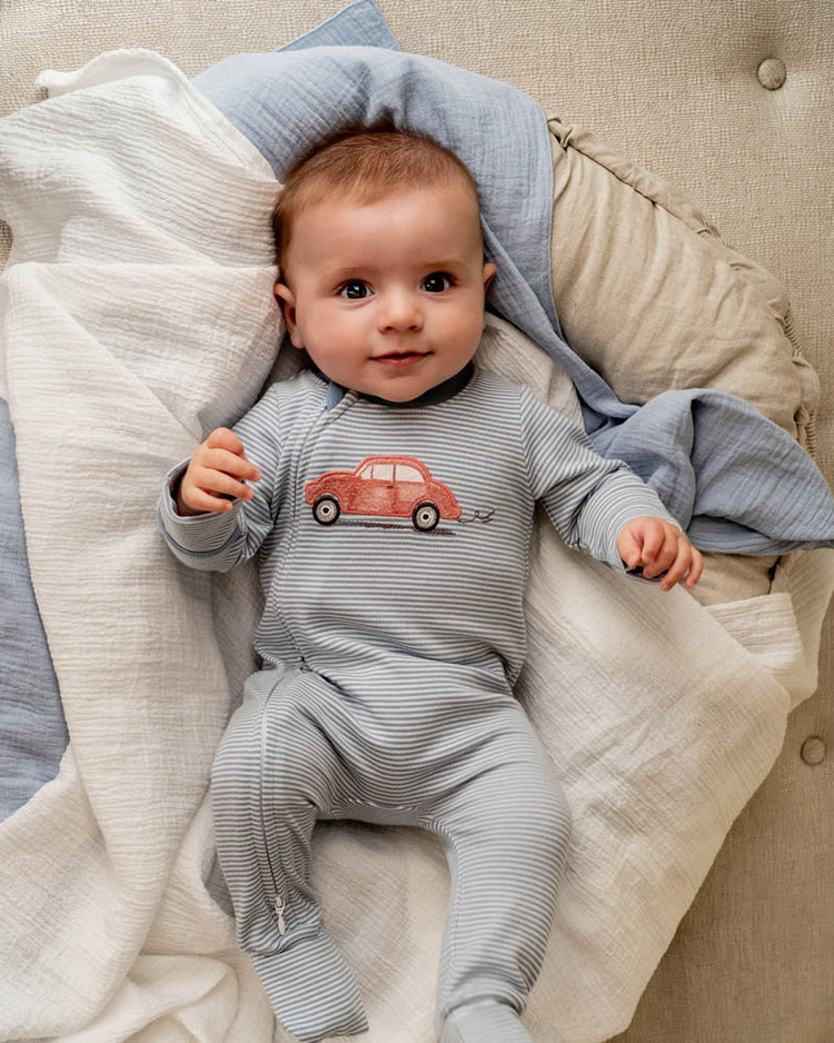 BEBE ALVIN STRIPE ORGANIC LS ZIPSUIT